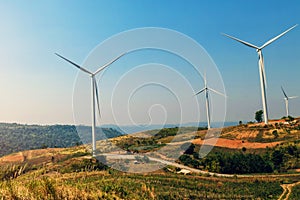 concept idea eco power energy. wind turbine on hill