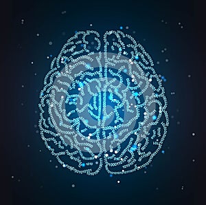 Concept illustration of brain formed with binary code