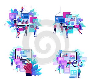 Concept illustration of business, office workers analysis of the evolutionary scale, SEO, market research Web site