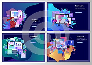 Concept illustration of business, office workers analysis of the evolutionary scale, SEO, market research Web site