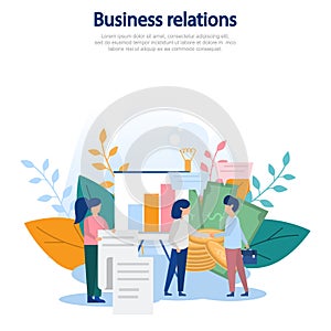 Concept illustration of business relationships, cooperation, lucrative contract, business interaction, relationships, profit. Colo