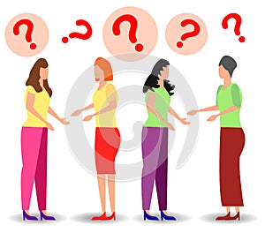 Concept illustration of people frequently asked questions, waiting to be answered, answer to the metaphor of the