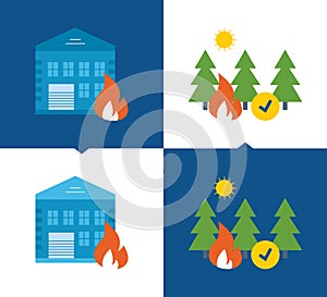 Concept of illustration Protection, security of property, forests from fires, home insurance, .