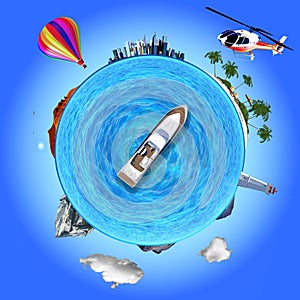 Concept illustration that shows several travel destinations