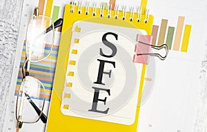 Concept image of Accounting Business Acronym SFE Sales Force Effectiveness written on white notebook