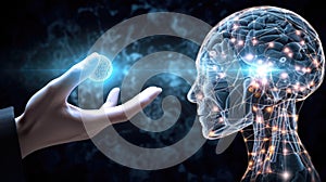 Concept image of artificial intelligence personified and it's relation to humanity