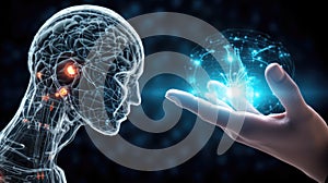 Concept image of artificial intelligence personified and it's relation to humanity