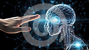 Concept image of artificial intelligence personified and it's relation to humanity