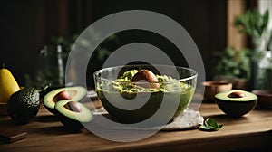 Concept image of avocado in the pot at table