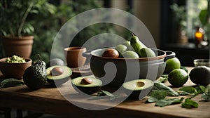 Concept image of avocado in the pot at table