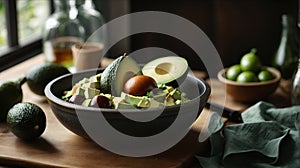 Concept image of avocado in the pot at table