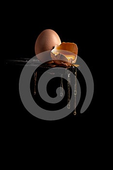 Concept image of a broken brown egg shell