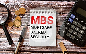 Concept image of Business Acronym MBS as Mortgage Backed Security.