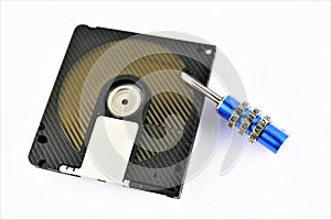 An concept Image of a cd and a lock - data security