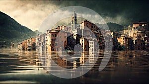 Concept image of a city overtaken by floodwater