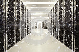 Pixelated effect of an image of a room of virtual database. 3D Rendering photo
