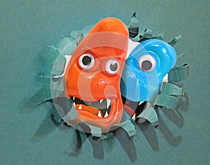 gruesome twosome paper burst hole monsters duo pair friends buddies googly eyes teeth photo