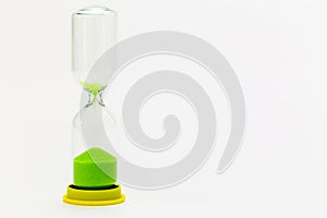 Concept image of management at the time of life. Hourglass passing time in a countdown sandglass with copy space for add text
