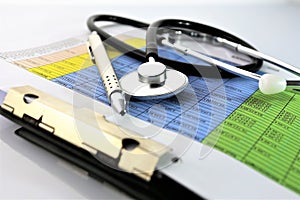 An concept Image of a medical clipboard with different Charts and scenario