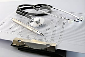 An concept Image of a medical clipboard with different Charts and scenario