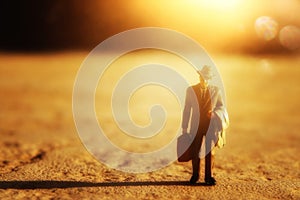 Concept image of person with suitcase coming back home