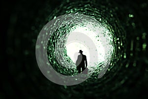 Concept image of seeing the Light at the End of the Tunnel. sci fi or mystery