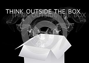 Concept image about unconventional or different thinking. Think outside the box on a black background