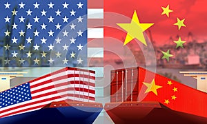 Concept image of USA-China trade war, Economy conflict, US tariffs on exports to China,