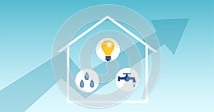 Concept of increasing water, electricity, gas utilities bill in a house