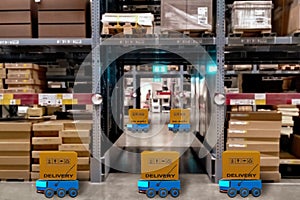 Concept industry 4.0 robotic Artificial Intelligence,Autonomous Robot of warehouse logistic,smart Automated delivery vehicle in