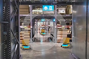 Concept industry 4.0 robotic Artificial Intelligence,Autonomous Robot of warehouse logistic,smart Automated delivery vehicle in