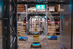 Concept industry 4.0 robotic Artificial Intelligence,Autonomous Robot of warehouse logistic,smart Automated delivery vehicle in