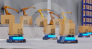 Concept industry 4.0 robotic Artificial Intelligence,Autonomous Robot of warehouse logistic,smart Automated delivery vehicle in