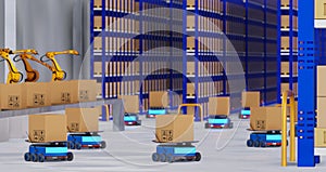 Concept industry 4.0 robotic Artificial Intelligence,Autonomous Robot of warehouse logistic,smart Automated delivery vehicle in