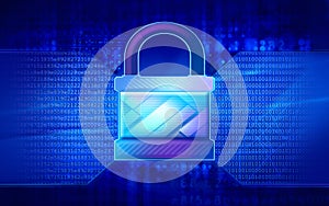 The concept of information security - the firewall system in the form of a lock converts digital information into binary code