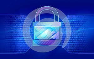 The concept of information security - the firewall system in the form of a lock converts digital information into binary code
