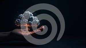 Hand Holding Tree Cloud Technology Concept