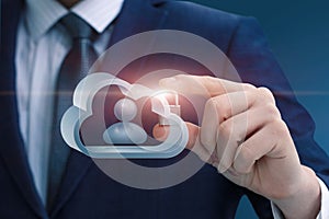 Concept of installing protection data cloud photo