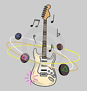 Concept of instrumental sound. Vintage Stratocaster Style Electric Guitar.