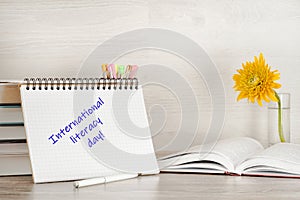 The concept of international knowledge day, teacher`s day, and education.