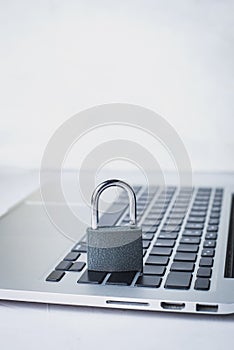 Concept of internet data protection. Security system. Using laptop safety. Development of reliable online protection