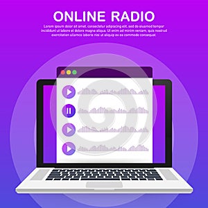 Concept of internet online radio streaming listening, people relax listen dance. Music applications, playlist online songs.