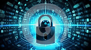 concept of internet safety and personal data privacy as a shielded lock protecting a network against hacker attacks, Generative AI