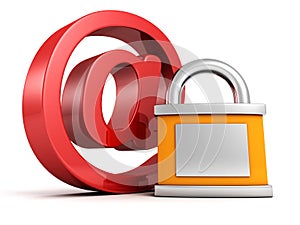Concept internet security: red at e-mail symbol with padlock