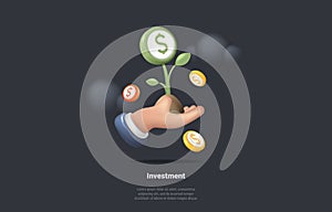 Concept of Investment And Capital Increase. Hand Is Holding Sprout Of Green Plant As a Symbol of Successful Investment