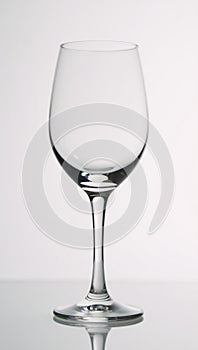 Isolated front view of an empty wine glass on white backdrop