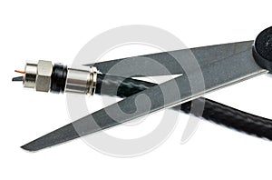 Concept isolated photo of cutting cable cord