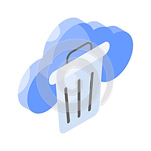 Concept isometric icon of cloud delete, cloud and trash bin vector design