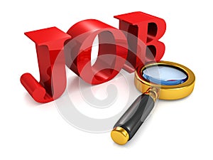 Concept job search magnifier with red text