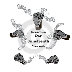Concept on Juneteenth, Freedom day. Hands with broken chain